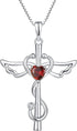 Stethoscope Cross Pendant Necklace 925 Sterling Silver Angel Wings Heart Nurse Jewelry for Women