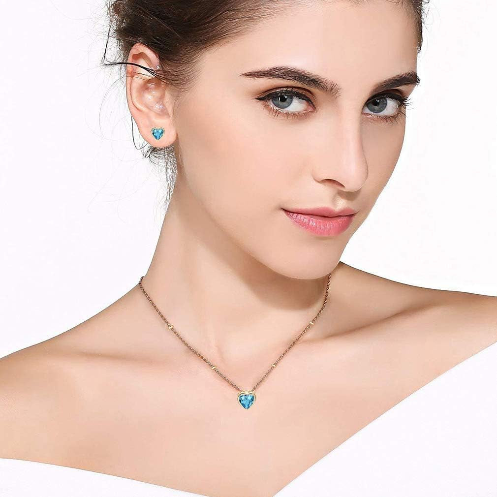 Austrian Crystal Heart Pendant Necklace &amp; Earrings Set – 14K Gold Plated Hypoallergenic Jewelry for Women