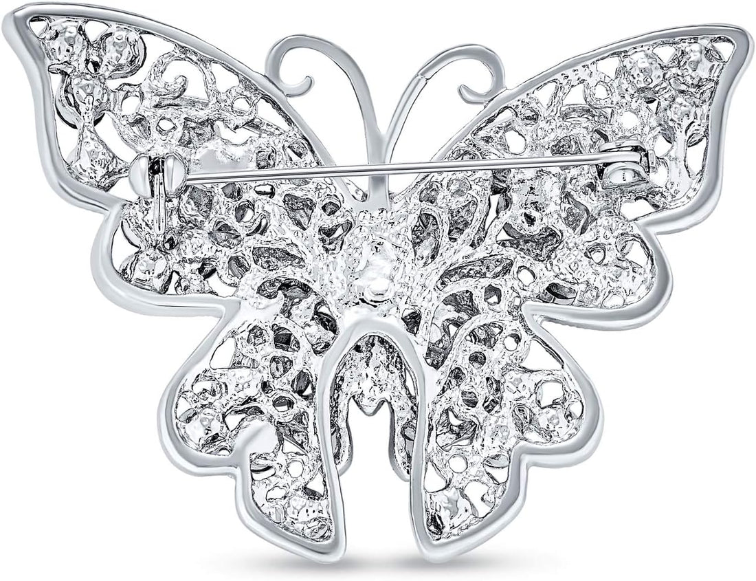 Large Statement Butterfly &amp; Dragonfly Brooch – Crystal Accent Scarf Pin for Women &amp; Teens | Silver or Gold Plated