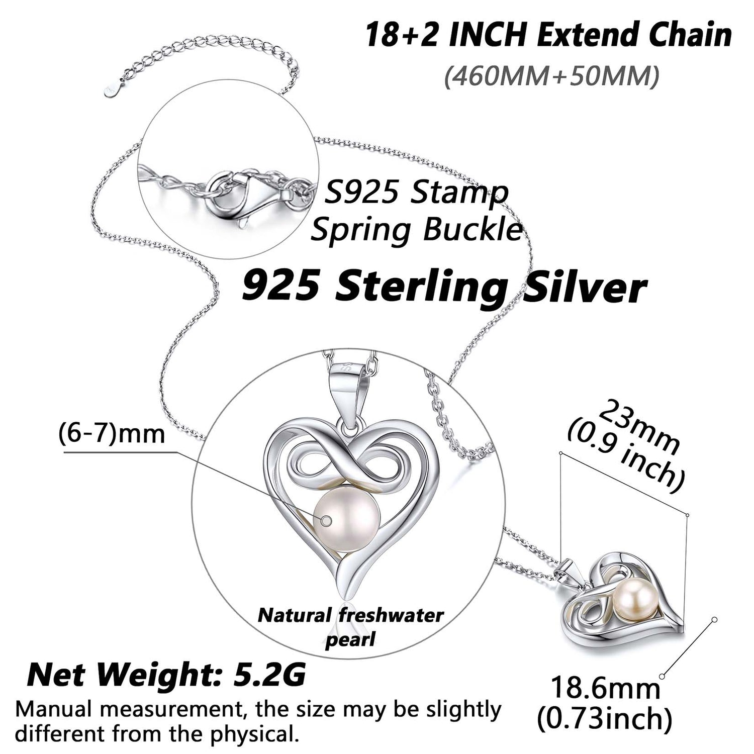 Sterling Silver Heart Infinity Necklace with Freshwater Pearl – Elegant Gift for Her