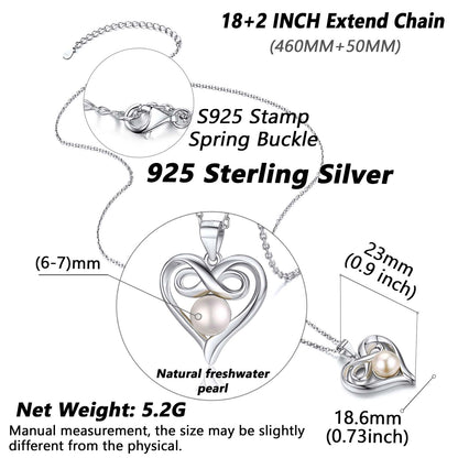 Sterling Silver Heart Infinity Necklace with Freshwater Pearl – Elegant Gift for Her