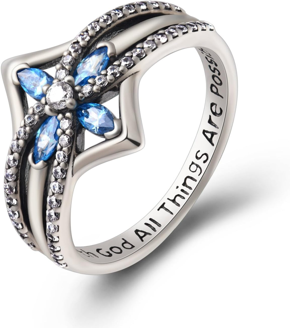 ✝️ Cross Ring Vintage Tone Sterling Silver – “With God All Things Are Possible” CZ Band Rings for Women &amp; Men (Sizes 6–10)