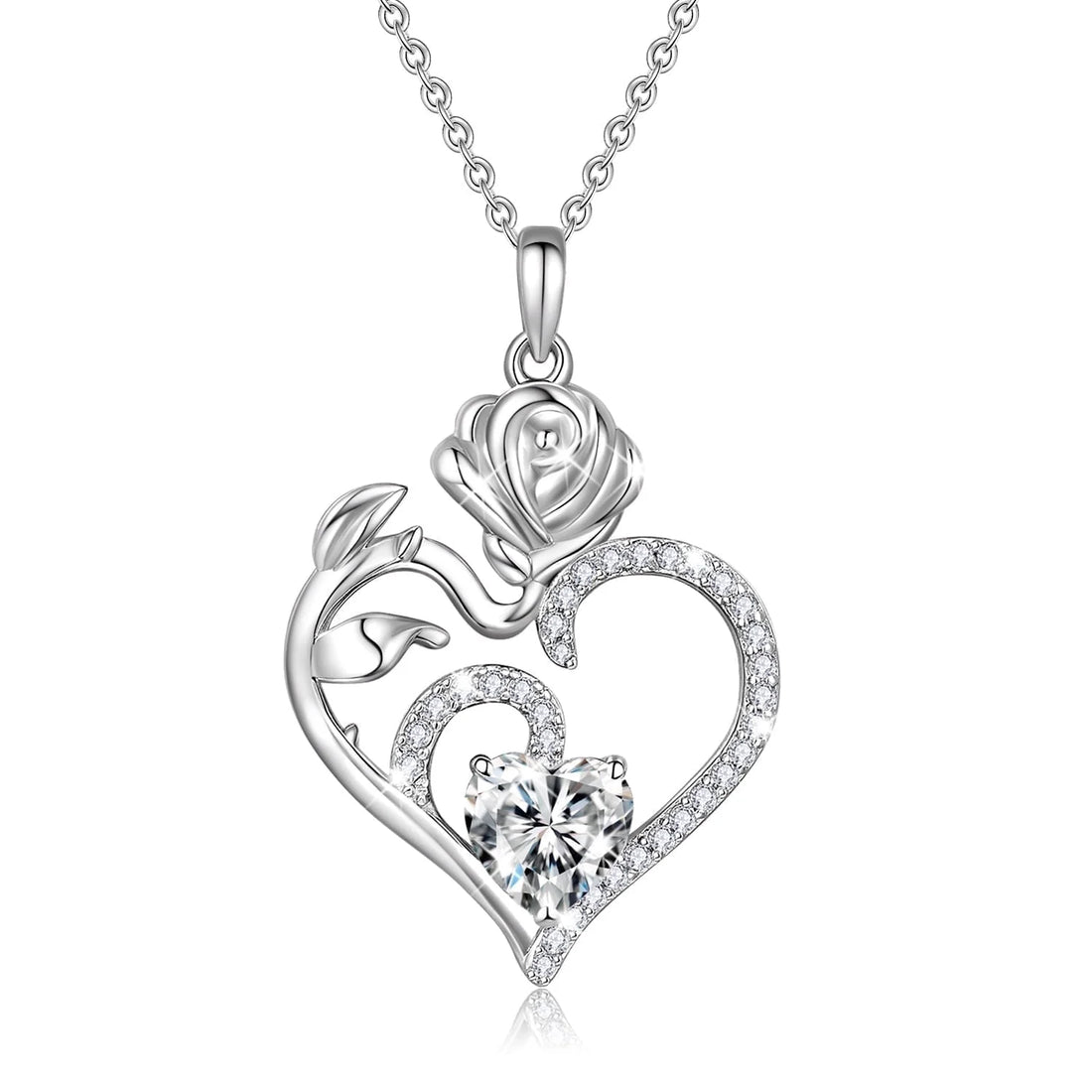 925 Sterling Silver Rose Flower Heart Birthstone Necklace – Love Pendant Jewelry for Women, Mom | Valentine&