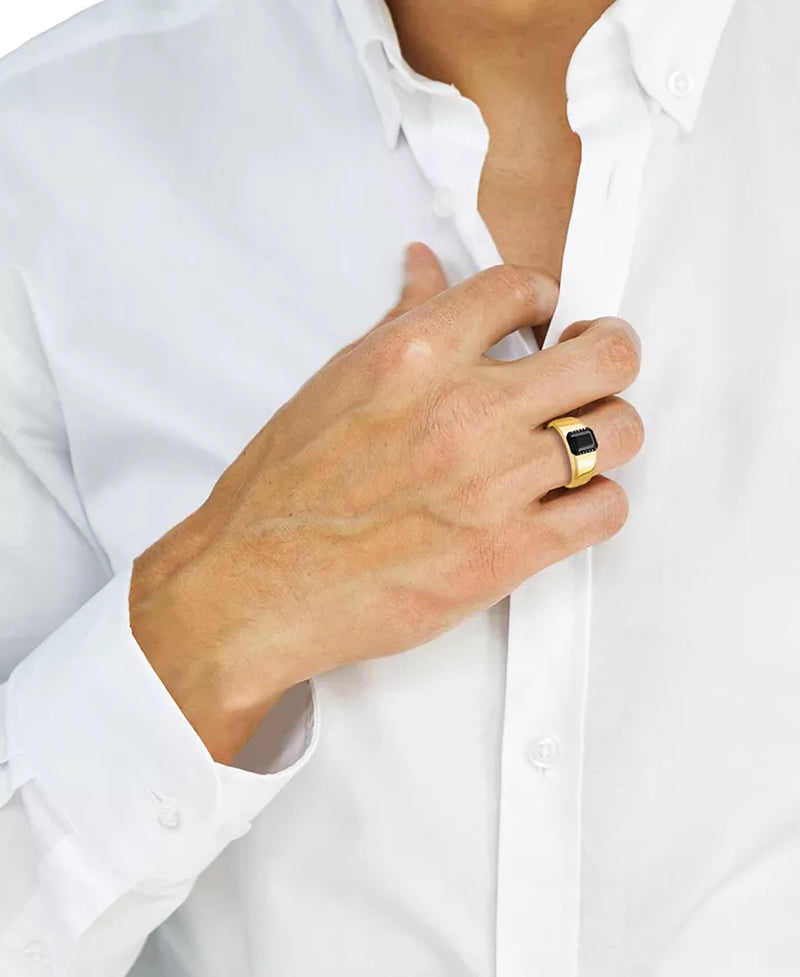 EFFY® Men’s Onyx &amp; Black Diamond Halo Ring in 14K Gold