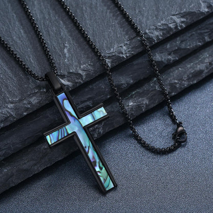 925 Sterling Silver Black Cross Necklace with Abalone Shell Inlay