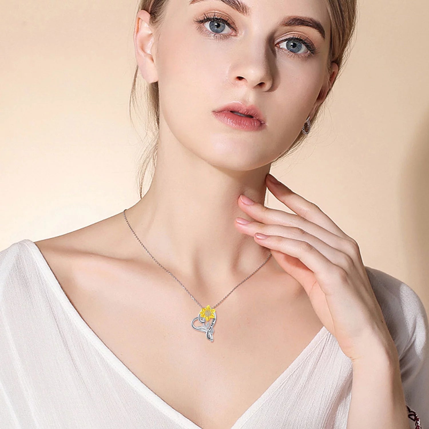 You Are My Sunshine Sunflower Necklace – 925 Sterling Silver Heart Pendant for Women, Mom, Daughter, Wife | Birthday Gift Jewelry