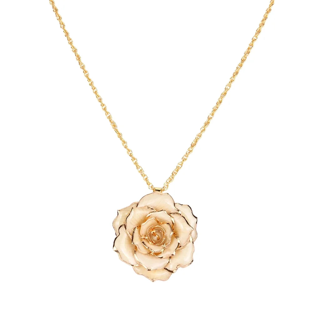 24K Gold-Dipped Real Rose Pendant Necklace – 30mm Golden Chain Flower Necklace in Gift Box for Mom &amp; Women