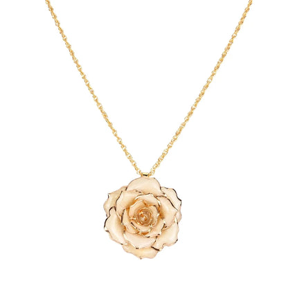 24K Gold-Dipped Real Rose Pendant Necklace – 30mm Golden Chain Flower Necklace in Gift Box for Mom &amp; Women