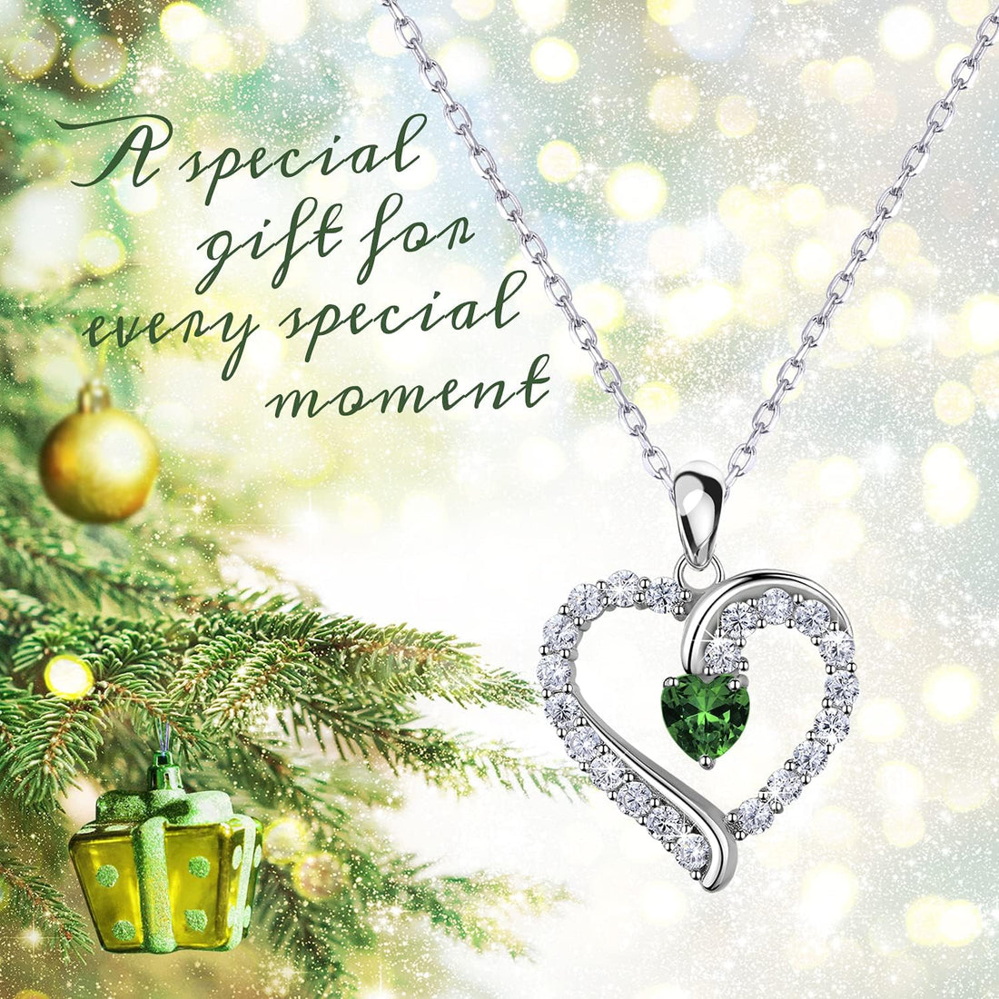 925 Sterling Silver Heart Birthstone Necklace – Elegant Jewelry Gift for Women, Wife, Mom | Birthday &amp; Anniversary Gift
