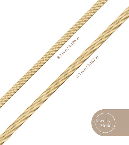 Gold Chain Necklace Collection – 14K Solid Yellow Gold Filled Herringbone &amp; Snake Chains for Women and Men, 4.0mm