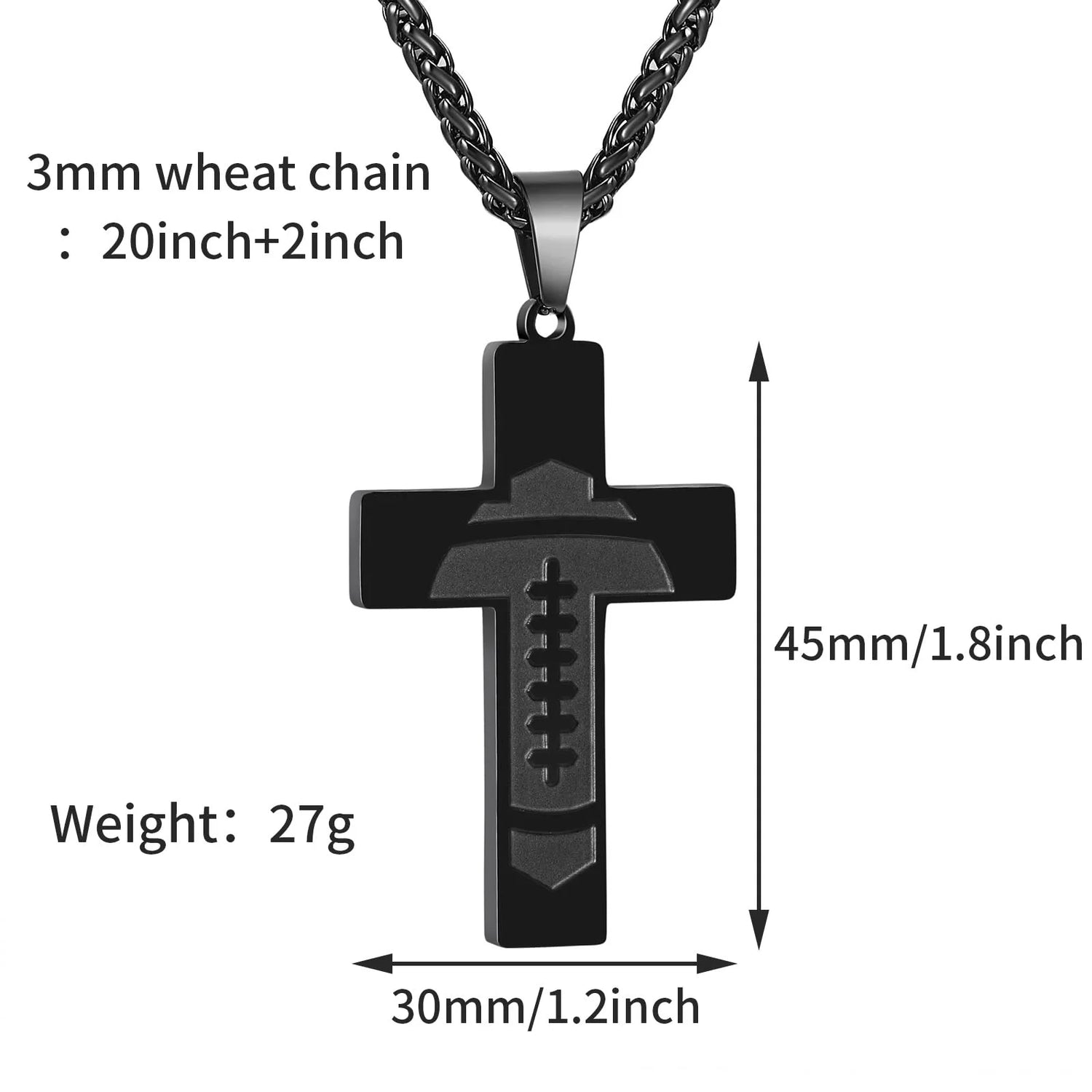 Football Cross Necklace for Men Stainless Steel Bible Verse Lord&