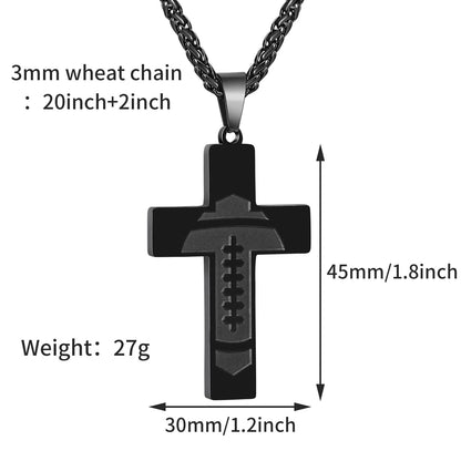 Football Cross Necklace for Men Stainless Steel Bible Verse Lord&