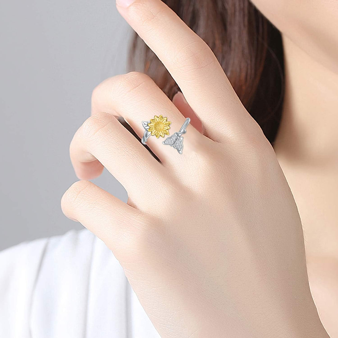 🌻 Christmas Gifts for Women – 925 Sterling Silver Sunflower/Rose/Initial G Butterfly Rings | “You Are My Sunshine” Adjustable Jewelry Gift