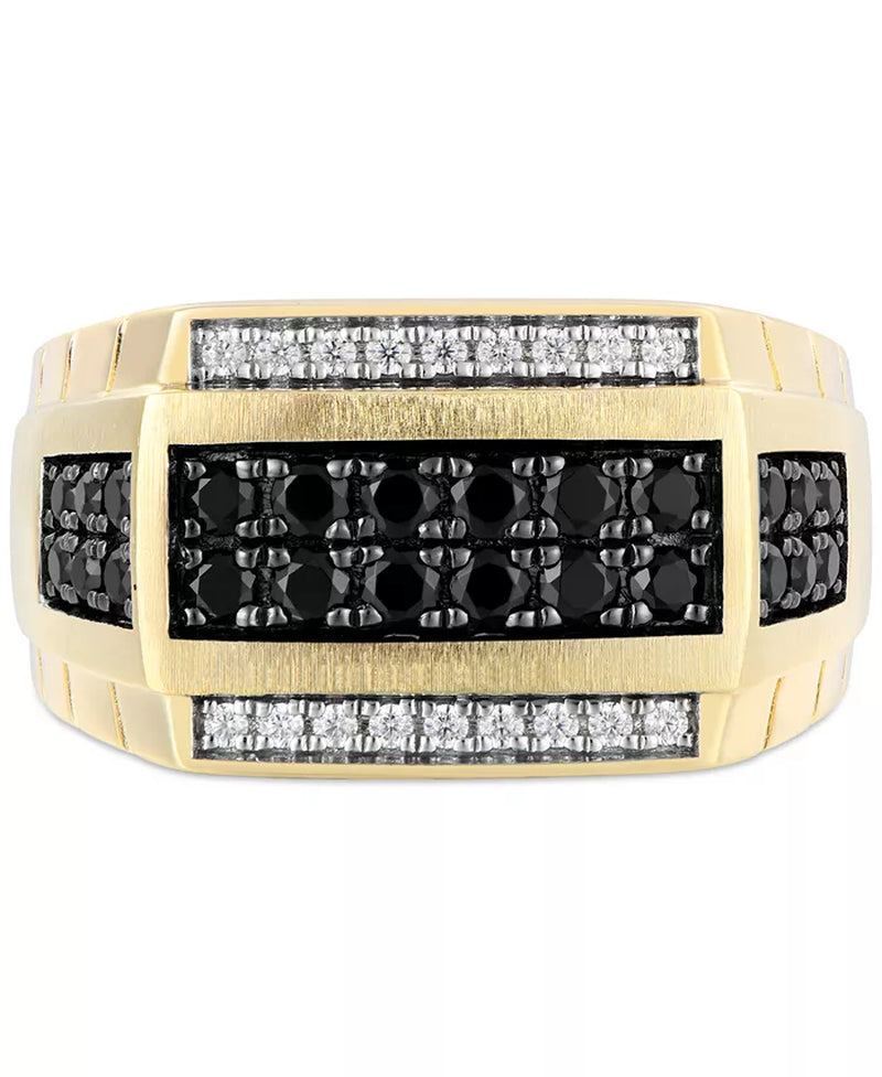 💎 Men’s Black &amp; White Diamond Square Cluster Ring (1 Ct. T.W.) in 10K Gold