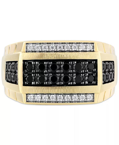 💎 Men’s Black &amp; White Diamond Square Cluster Ring (1 Ct. T.W.) in 10K Gold