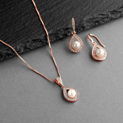 Elegant Pearl Necklace and Drop Earrings Jewelry Set – Classic Wedding Jewelry for Brides, Bridesmaids, or Birthday Gift for Her
