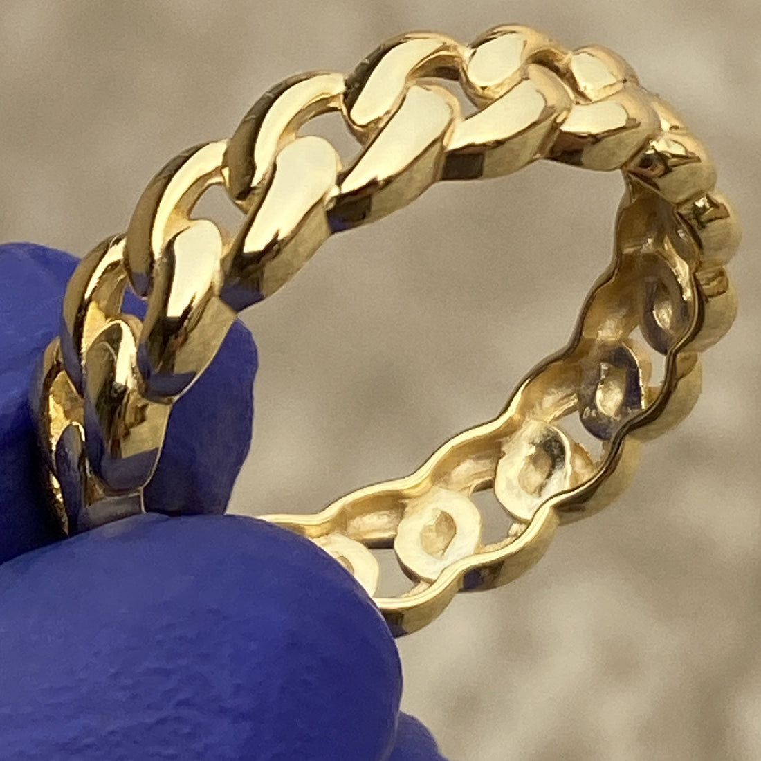 14K Gold Plated over Real 925 Sterling Silver Ring – Plain Miami Cuban Link, Sizes 6–13
