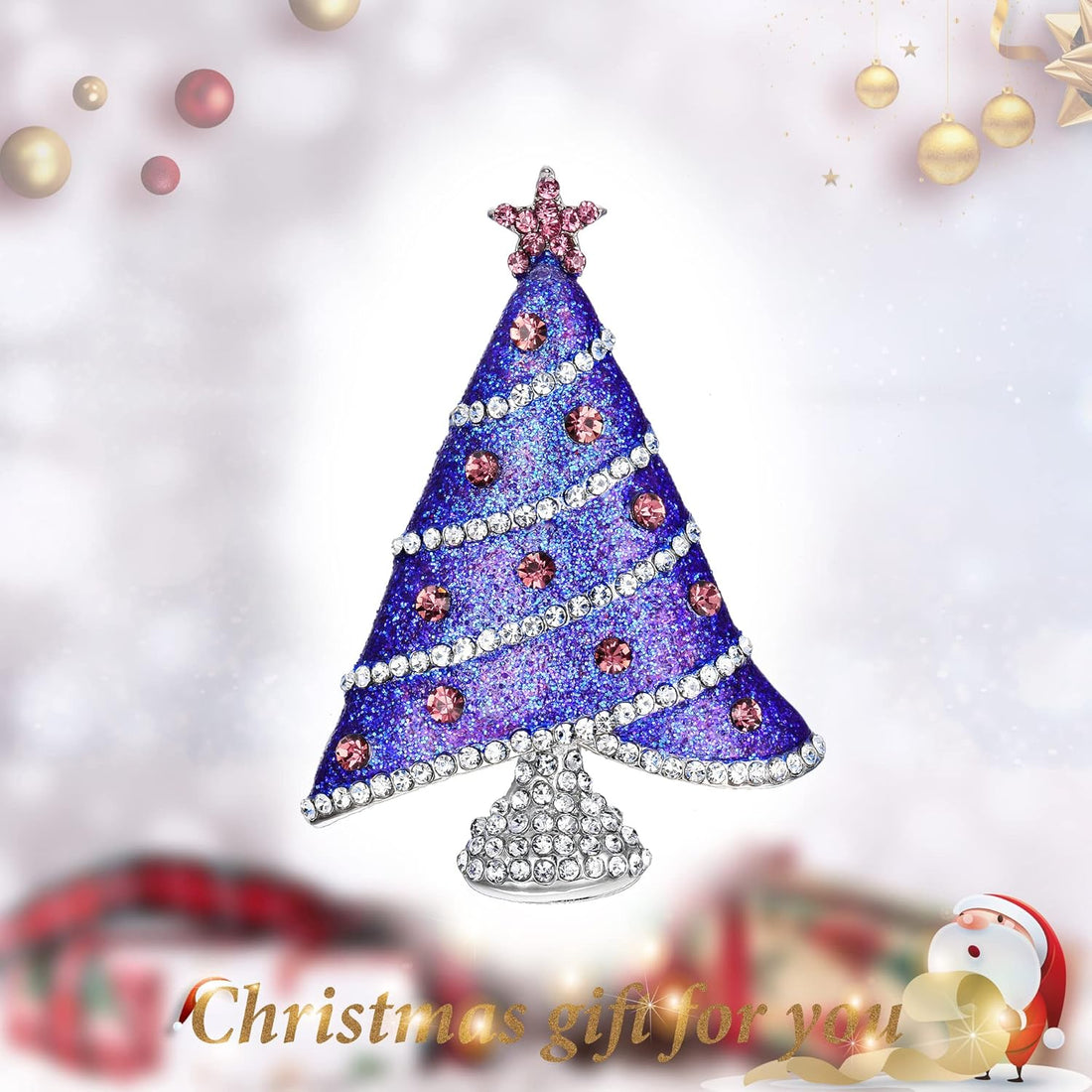 Austrian Crystal Enamel Shining Star Christmas Tree Brooch – Holiday Pin for Women, Girls, and Christmas Outfits