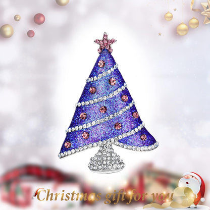 Austrian Crystal Enamel Shining Star Christmas Tree Brooch – Holiday Pin for Women, Girls, and Christmas Outfits