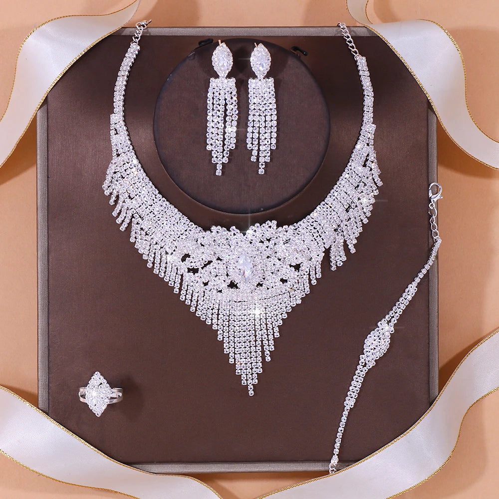 Luxury Indian Bridal Jewelry Set for Women – Fashion Tassel Rhinestone Necklace &amp; Earrings Set | Wedding Accessories