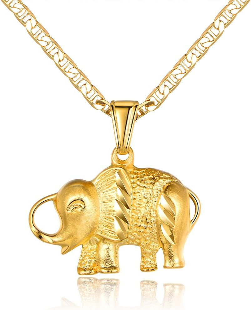 18K Gold Plated Elephant Necklace – Flat Marina Chain, Made in Brazil