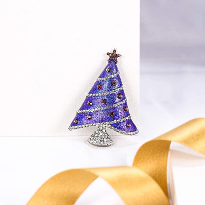 Austrian Crystal Enamel Shining Star Christmas Tree Brooch – Holiday Pin for Women, Girls, and Christmas Outfits