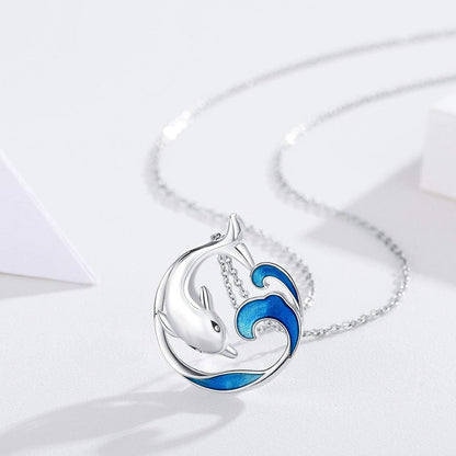 S925 Sterling Silver Dolphin Necklace – Ocean Wave Pendant, Beach Theme Jewelry for Women &amp; Girls