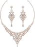 Crystal Wedding Jewelry Set for Women – Rose Gold & Silver Bridal Necklace and Earrings Set – Elegant Statement Jewelry for Brides
