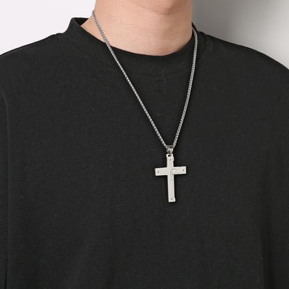 Men’s Stainless Steel Jesus Christ Crucifix Cross Necklace – Lord’s Prayer Pendant for Faith, Strength &amp; Style