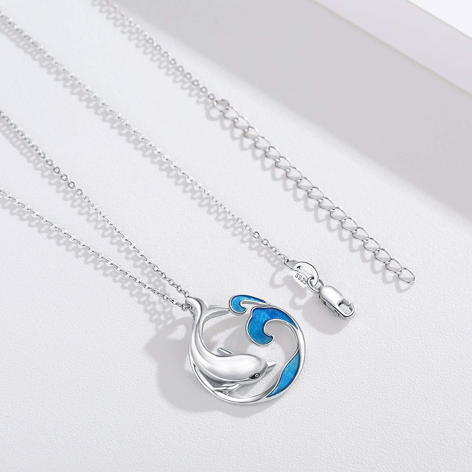 S925 Sterling Silver Dolphin Necklace – Ocean Wave Pendant, Beach Theme Jewelry for Women &amp; Girls