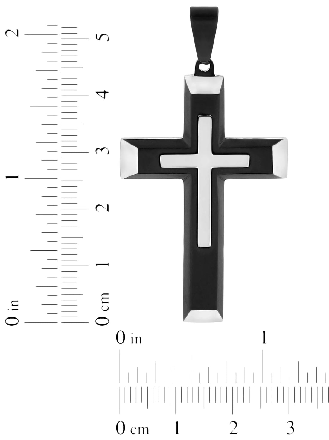 Men’s Two-Tone Stainless Steel Cross Pendant Necklace – Stacked Design with Chain