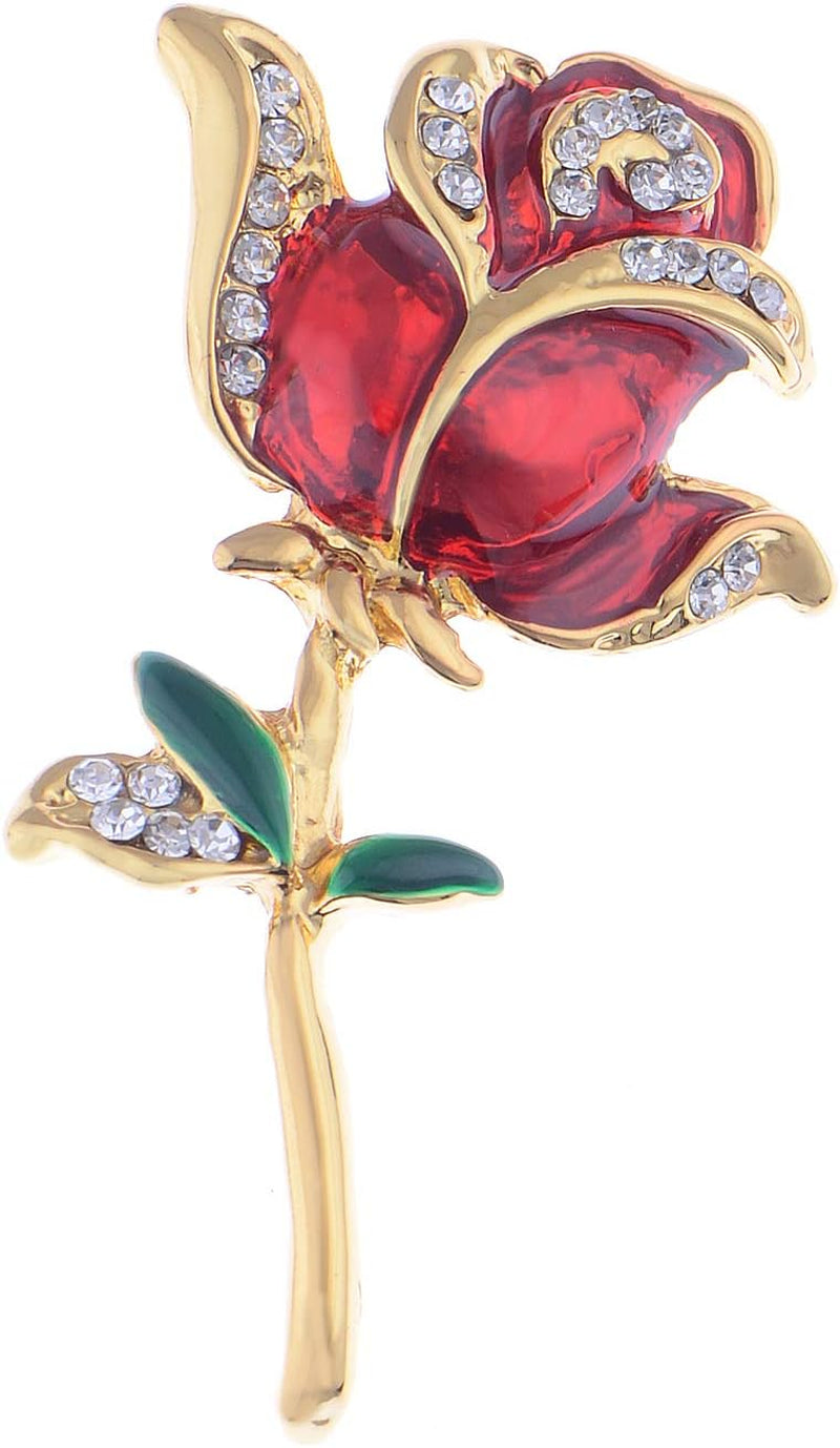 Women’s Belle Red, White &amp; Purple Rose Flower Enamel Crystal Rhinestone Brooch – Gold-Tone Elegant Pin