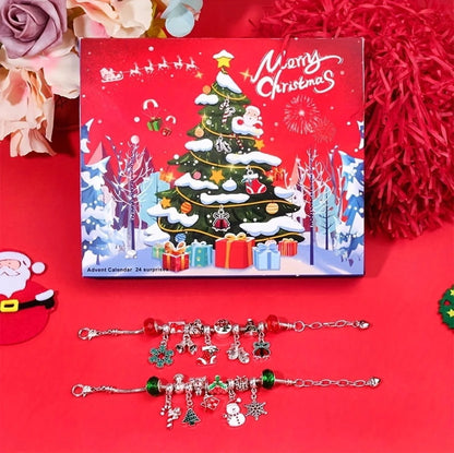 🎅 24-Day Christmas Countdown Advent Calendar  DIY Charm Bracelet Kit | 24 Zinc Alloy Charms | Antique Silver Finish | Holiday Gift for Girls &amp; Women
