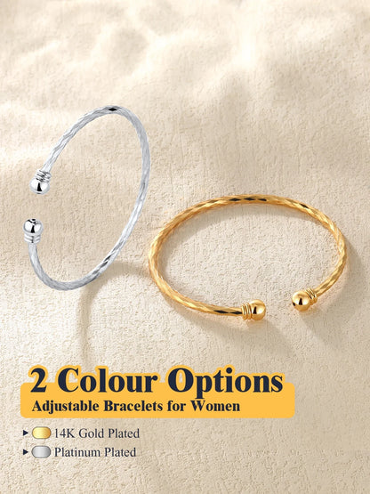 Twisted Gold Open Cuff Bracelet for Women – Fashion Solid Bangle Jewelry, Elegant Gift for Birthday &amp; Christmas