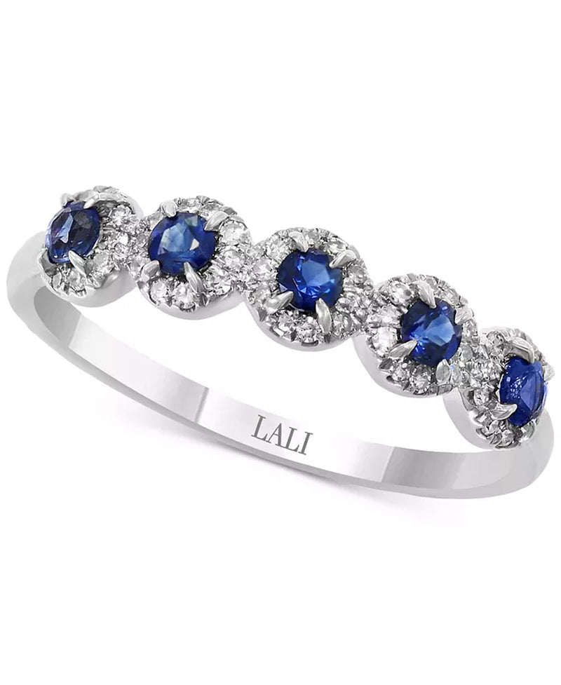 Sapphire &amp; Diamond Cluster Band – 1/3 Ct. T.W. Sapphire, 1/6 Ct. T.W. Diamonds, 14K Rose or White Gold