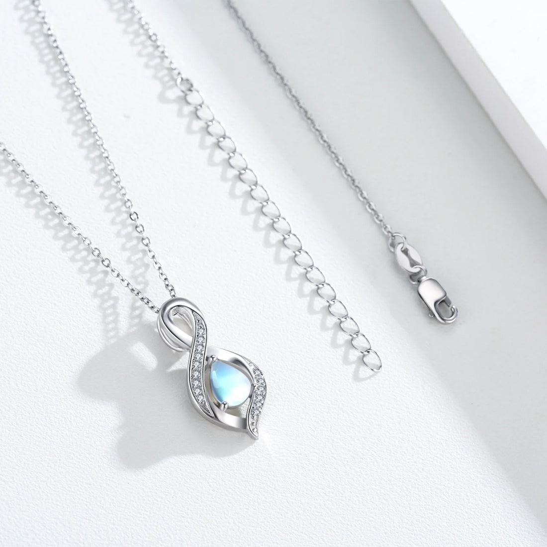 Moonstone Pendant Necklace for Women – 925 Sterling Silver, 18K White Gold Plated – Elegant Jewelry Gift for Mom, Wife, Daughter