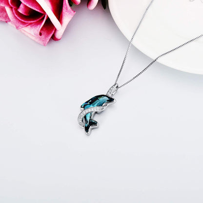 Sterling Silver Dolphin Crystal Pendant Necklace – Perfect Gift for Women