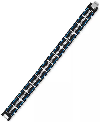 Men’s Diamond &amp; Carbon Fiber Link Bracelet – 1/3 Ct. T.W., Blue &amp; Black Ion-Plated Stainless Steel