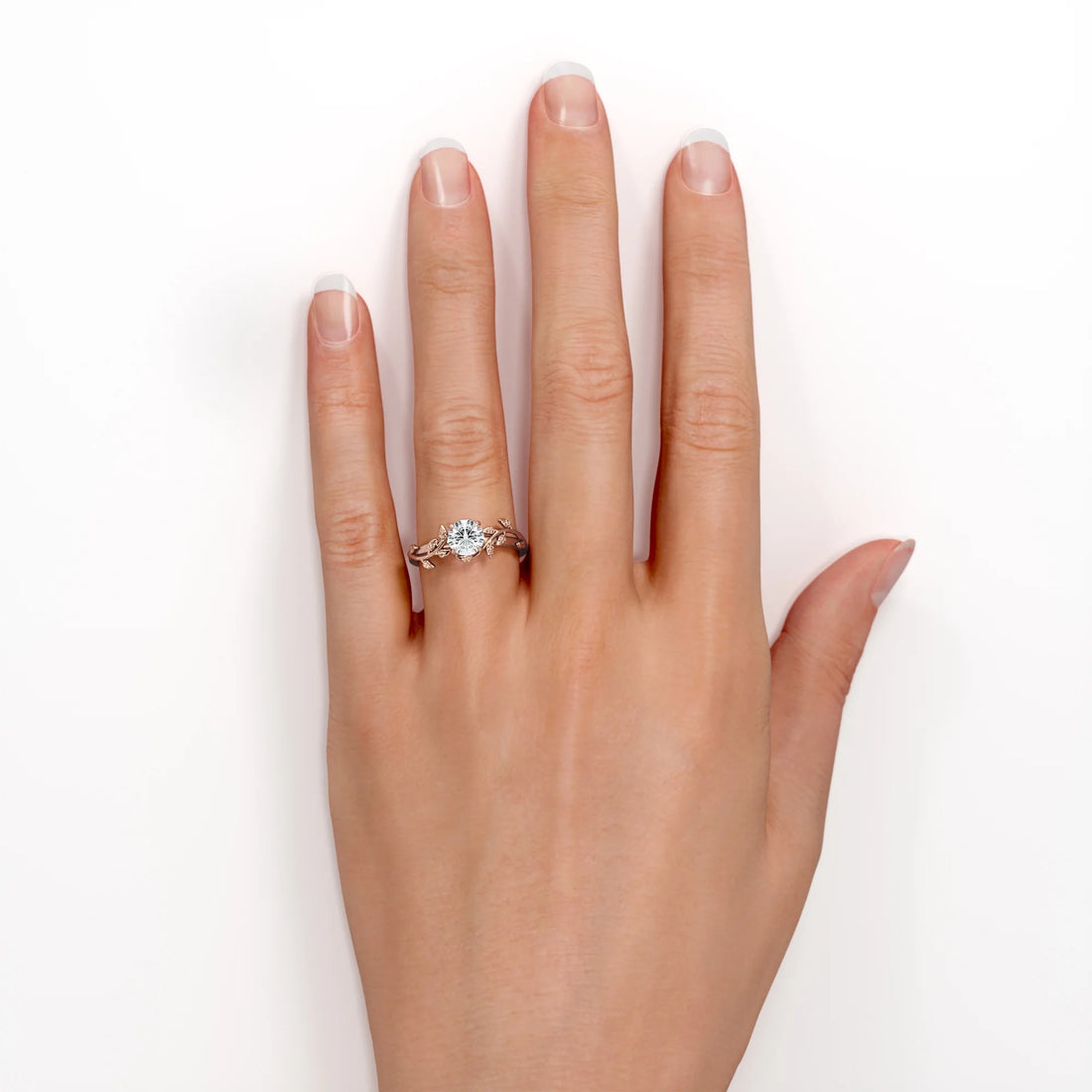 0.50 Carat Round Cut Moissanite Bohemian Engagement Ring – Vintage Promise Ring in 18K Rose Gold over Silver