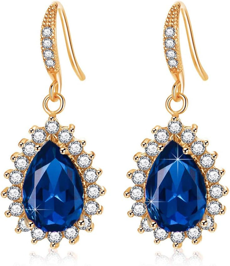 Austrian Crystal Halo Teardrop Dangle Earrings for Women – 14K Rose Gold Plated, Hypoallergenic Jewelry