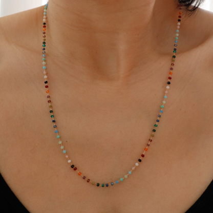 Rainbow Gemstone Beaded Necklace – Dainty Colorful Charm for a Playful, Elegant Look